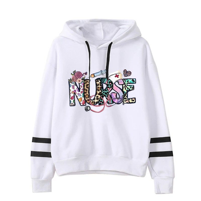 New Fashion Unisex Nurse Printed Hoodies Men Women Casual Long Sleeve Hoodie Pullovers Teens Outdoor Stripe Sweatshirts circular new sequin crocodile clip amazon gift glitter doctor nurse roll sleeve badge easy to pull button easy to pull