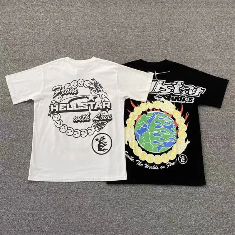 

Hellstar Tee 100% Pure Cotton High Street Front And Back Printed Round Neck 1:1 Trendy Men's And Women's Short T
