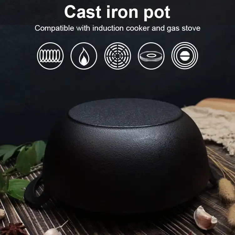 Cast Iron Non-Stick Wok - Uncoated Casserole Skillet Cookware
