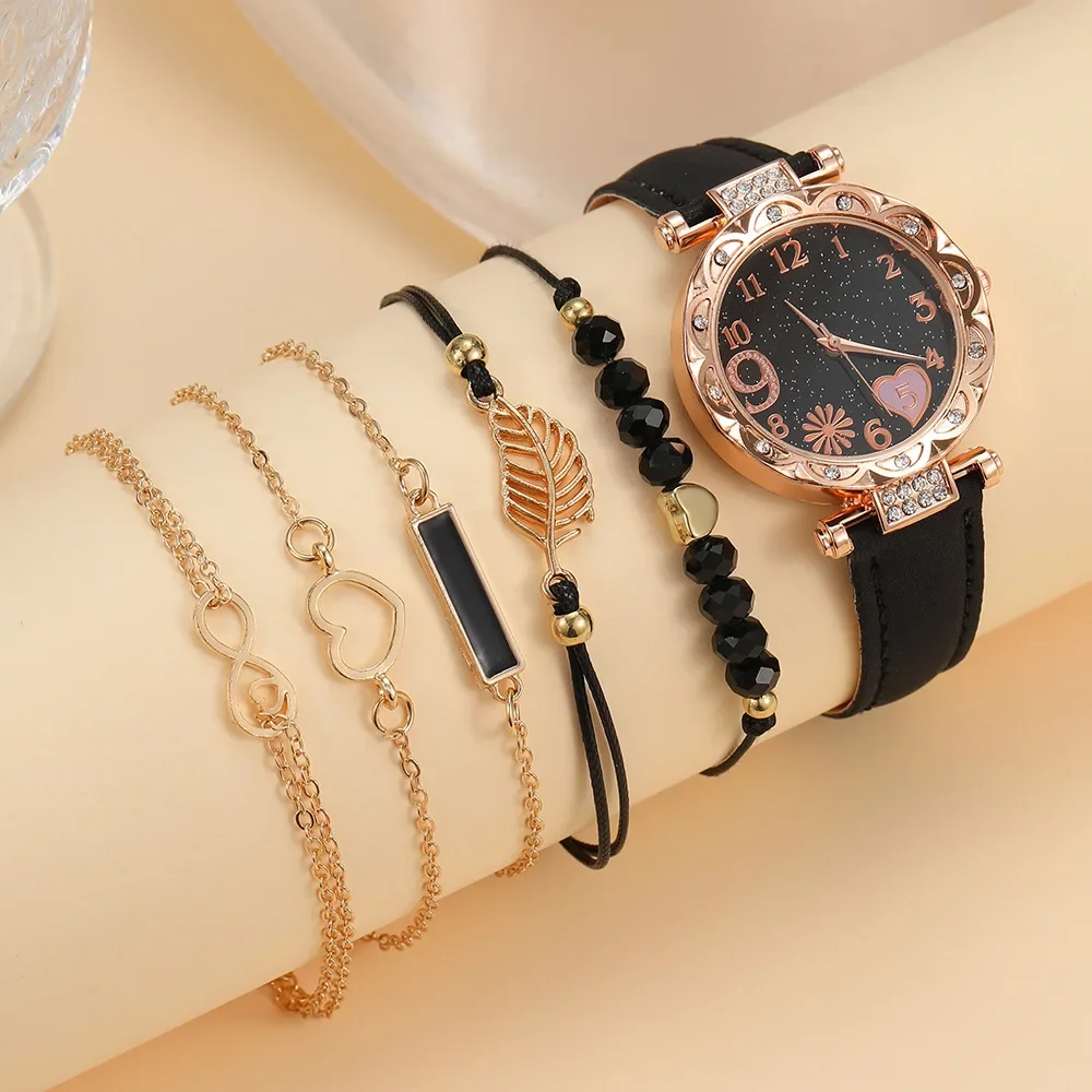 Women Watches 5PCS Set Watch for Women Luxury Leather Analog Ladies Quartz Wrist Watch