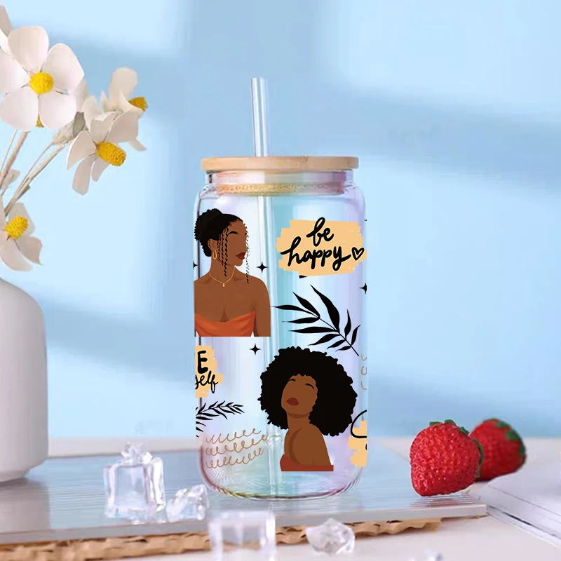 UV DTF Transfer Sticker Black Girl For The 16oz Libbey Glasses Wraps Bottles Cup Can DIY Waterproof Decals D13927