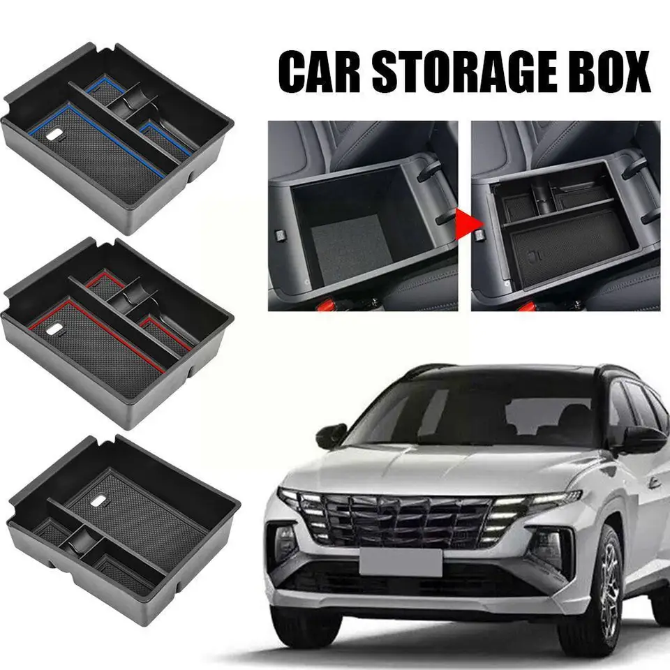 PIMCAR Organizer Per Console Centrale Hyundai Tucson (2022-2024) E Santa Cruz (2022-2024) – Vassoio Bracciolo Con Passacavo, Finitura Opaca