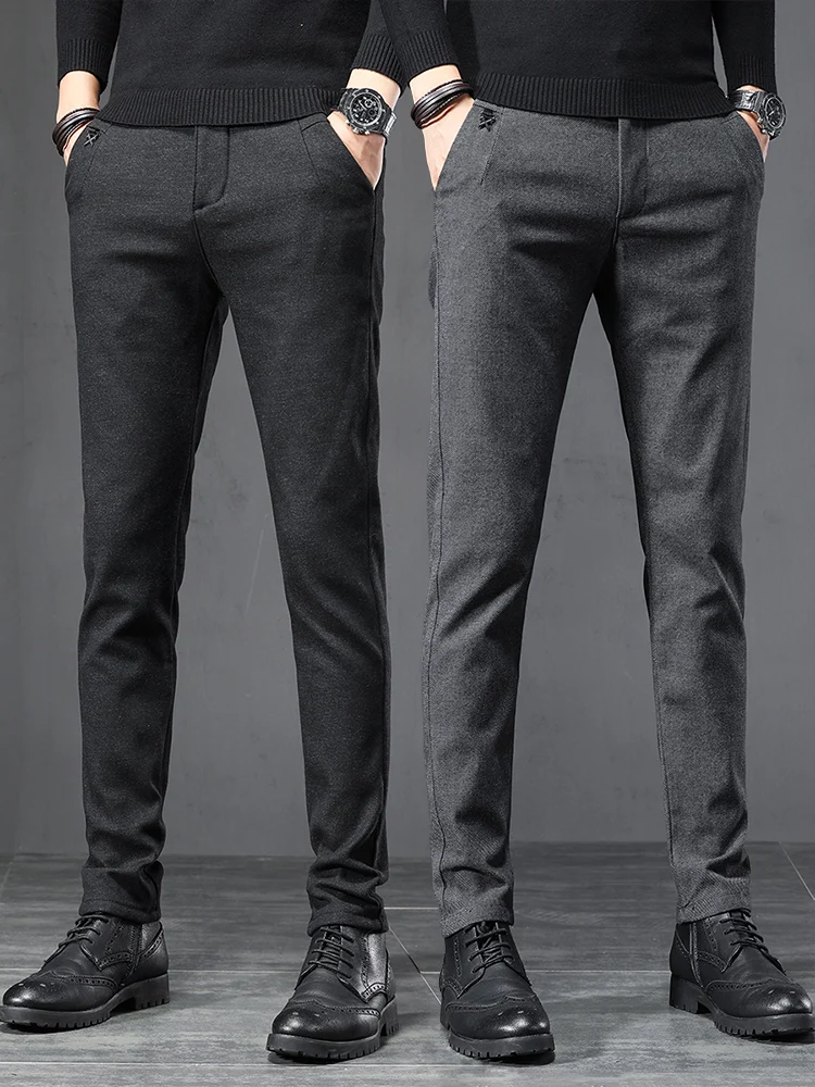 

Men's autumn and winter slim small feet brushed suit pants new autumn and winter business long pants 5596