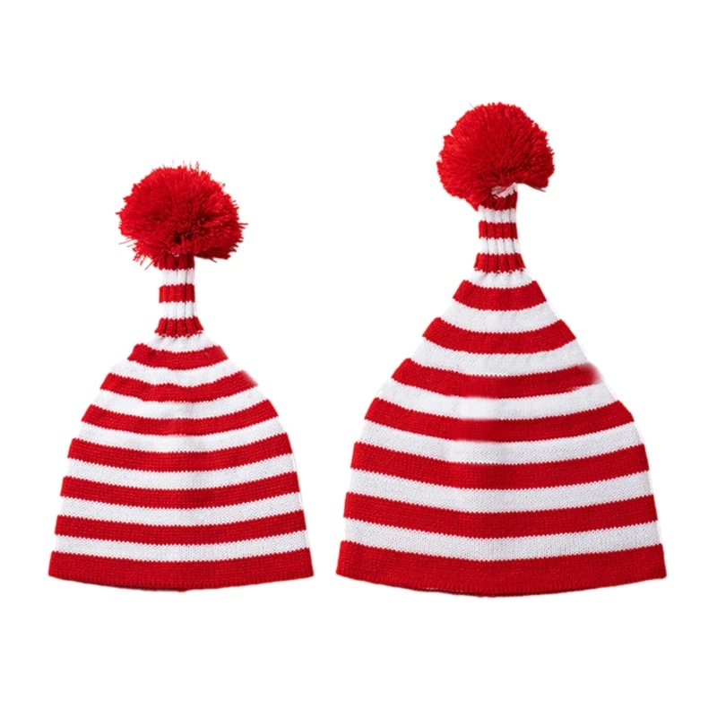 

Warm Beanie Cap Warm Knit Hat Knitted Hat Gift for Parent Child in Red & White