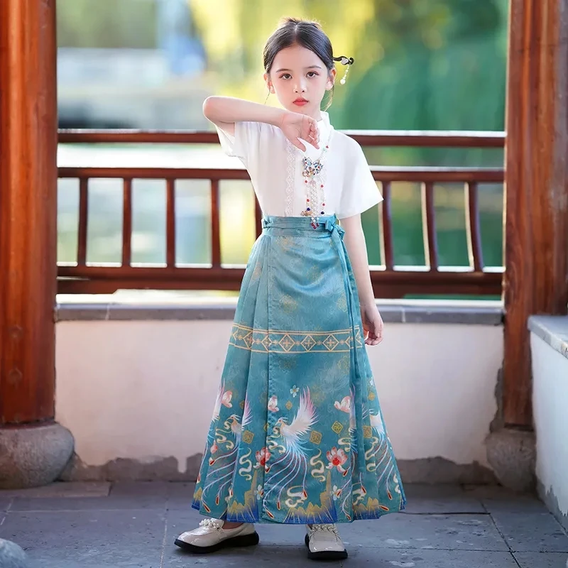 

Girls' Horse Face Skirt Suits New Summer Spring Autumn Children's Hanfu Tang Suit Classical National Style Dance Clothing