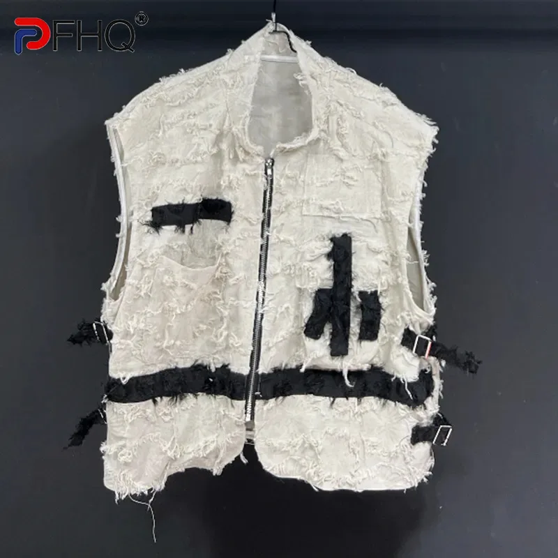 

PFHQ Men's Zippers Breathable Motorcycle Vest Layered Three-dimensional Pockets Summer Original Avant-garde Waistcoat 21Z2632