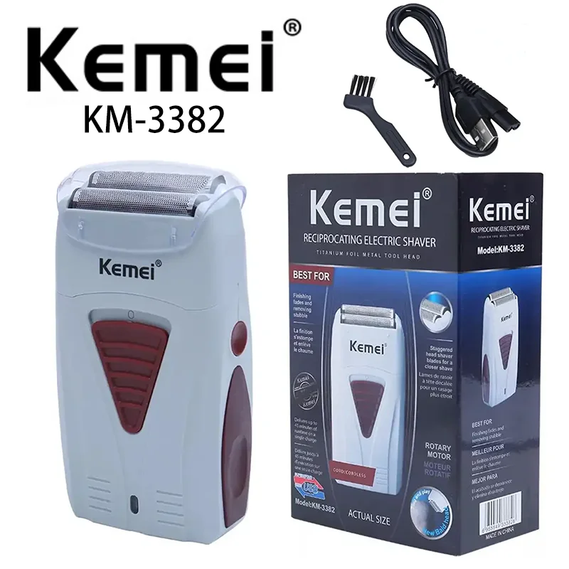 kemei KM-3382 Rechargeable cordless shaver for men twin blade reciprocating beard razor facecare greasy barber scissors