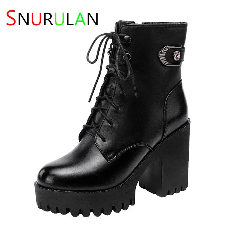 

All Match Small Size 32-43 Motorcycle Platform Ankle Boots Women Shoes Fall Winter 2023 Med Block Heels Genuine Leather Boots