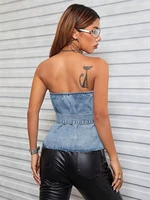 Fashion Off Shoulder Denim Tank Top Summer Clothing Women 2025 Sleeveless Strapless Hotsweet Jean Crop Top Streetwear Denim Tops 3