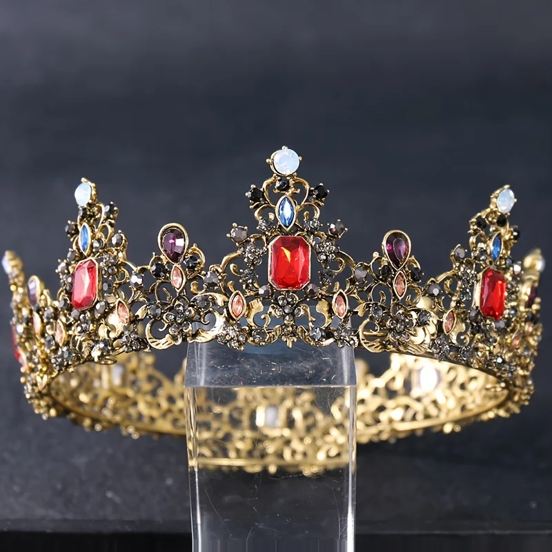 Hair Band Crown Baroque Vintage Colorful Crystal Rhinestone Crowns And Tiaras Diadem Headband For Women Wedding Bridal