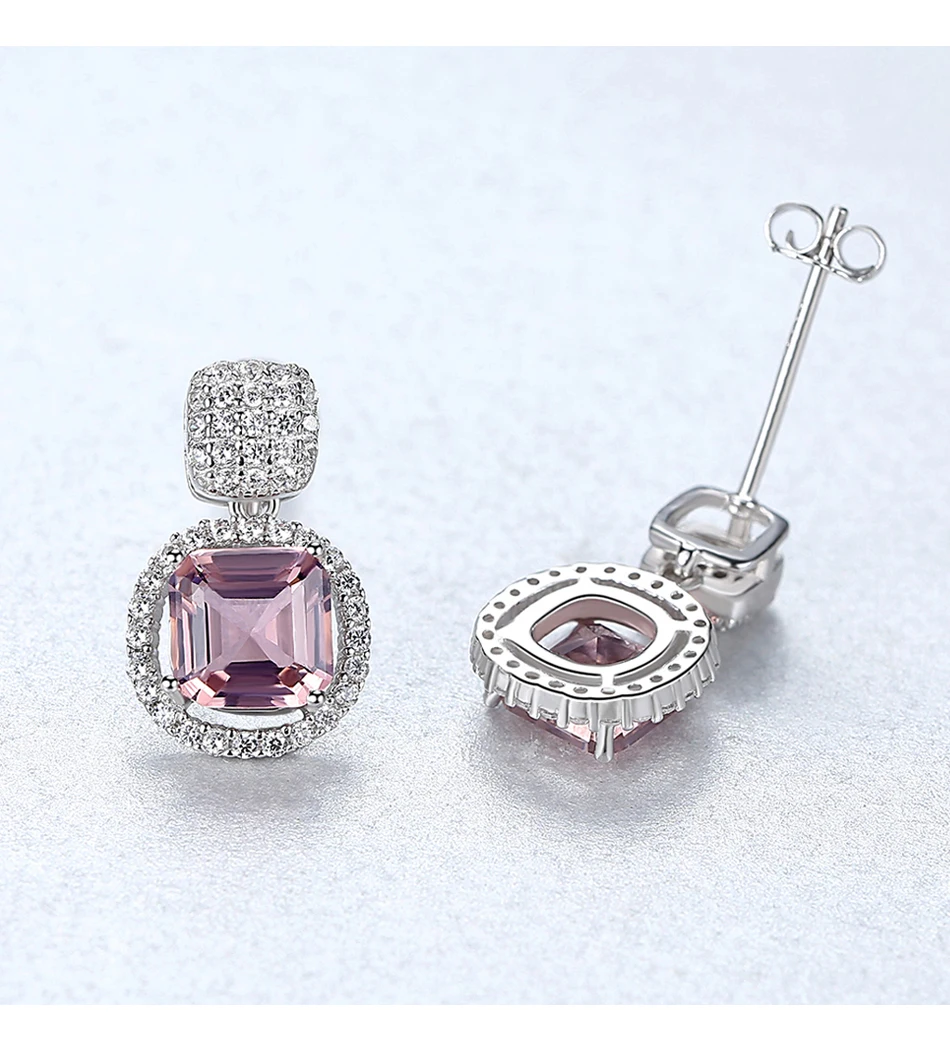 Nobile orecchino a bottone con topazio viola quadrato in argento sterling al 100% per donna elegante piccolo CZ fine_voghion.com