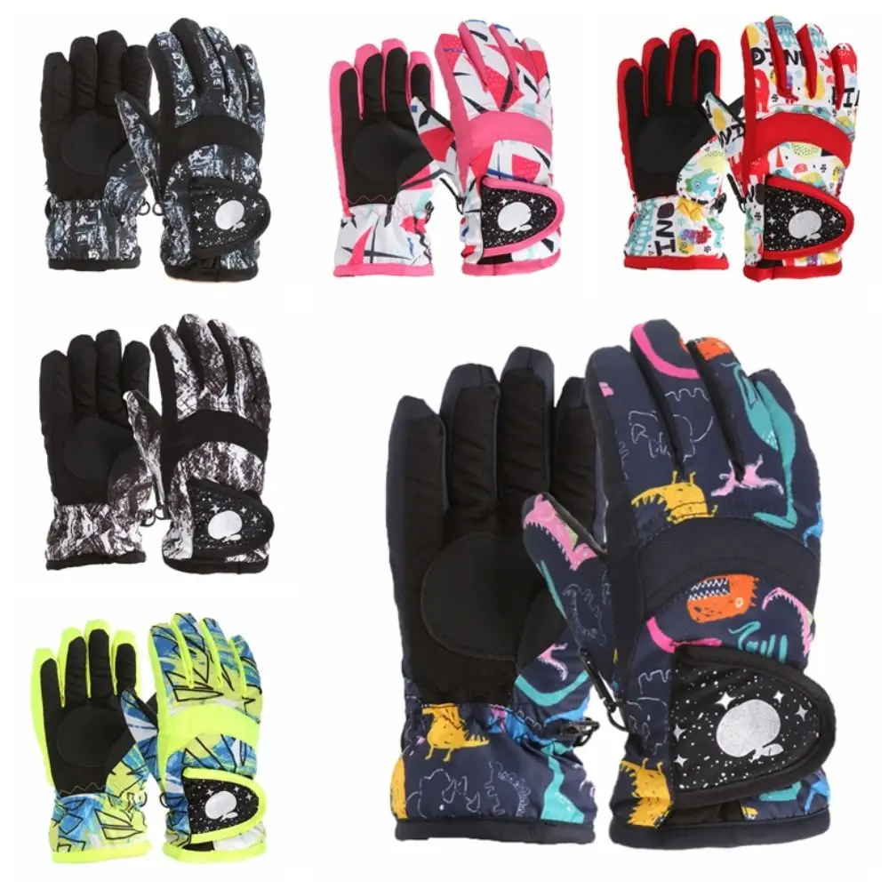 

1 Pair Thicken Children Ski Gloves Ski Mittens Non-slip Waterproof Snow Mittens Adjustable Thermal Full Finger Mittens Snow