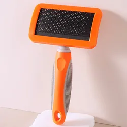 Pet Hair Remover Brush with Comfortable Handle - Ideal for Grooming and Massaging Dogs and Cats (Orange)