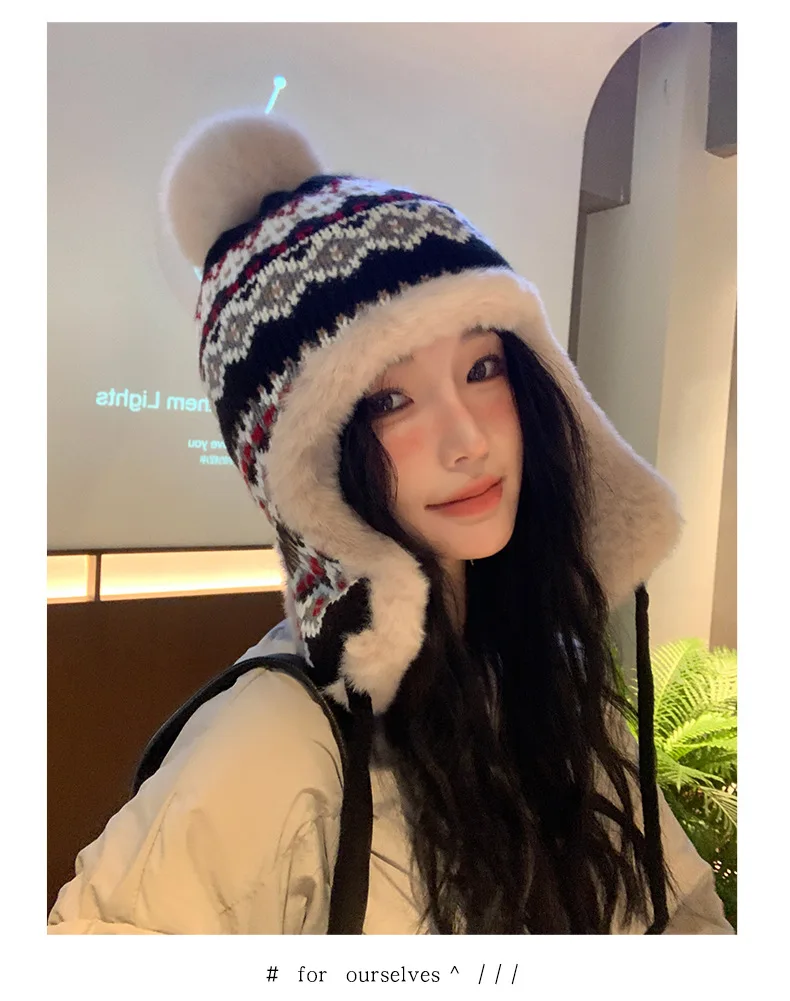 Bărbați și femei rusești tricotate Trapper Earflap schi Cap nou bărbat și femeie gros cald de iarnă Beanie blană pompom rusesc pălărie_voghion.com