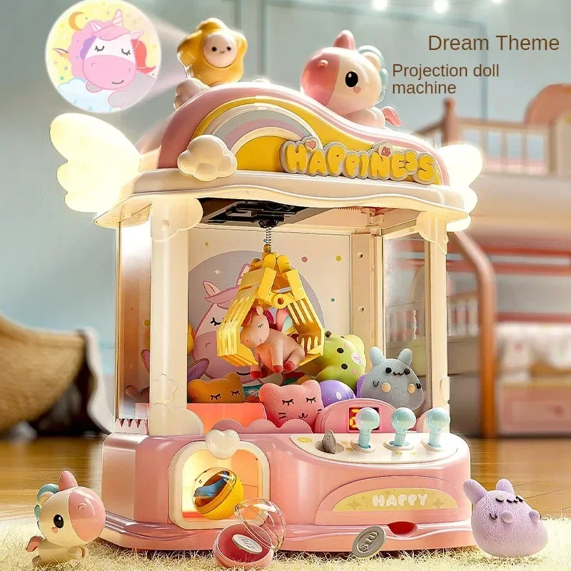 Mini Doll Machine Projection Claw Machine Timed Game Clip Doll Toy Coin Operated Play Game Arcade Crane with sound and light