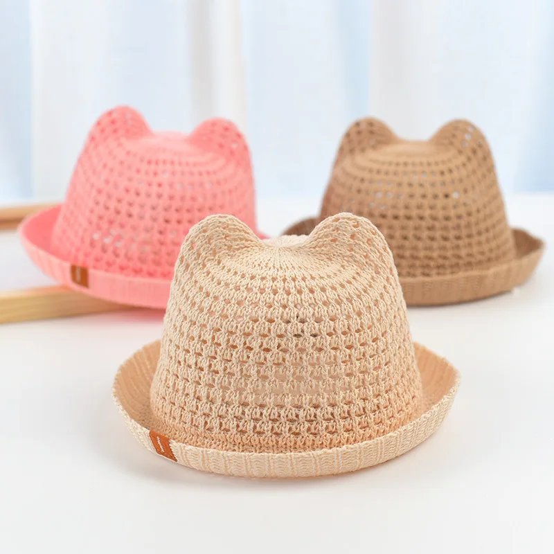Sun Hat Cute Kids Baby Summer Children Cat Ears Sunshade Hat Beach Hats Straw Hat Boy Girls Cotton Breathable Cap Outdoor Sunhats