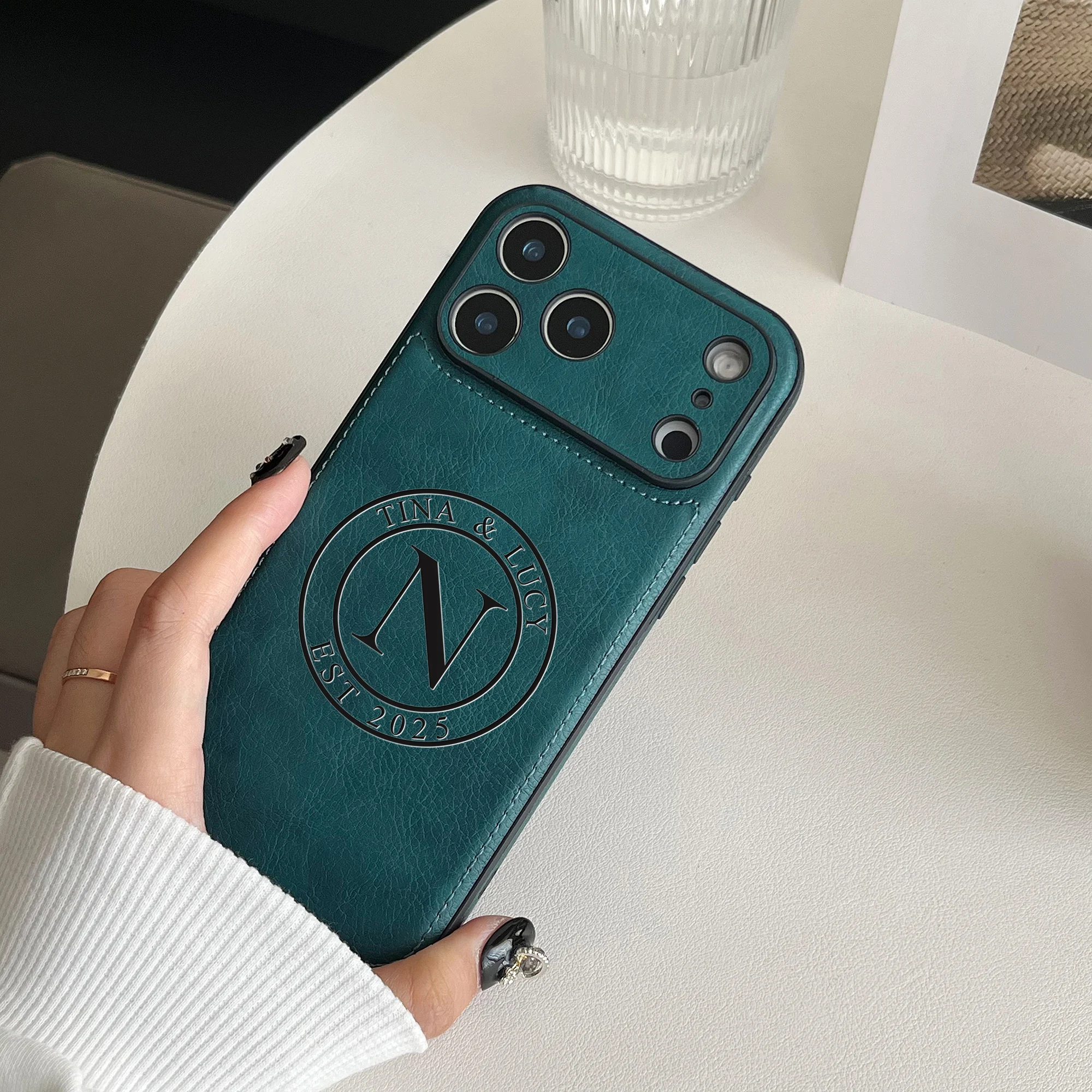 Personalization Custom Letter Name Faux Leather Laser Engraving Phone Case thumbnail 3