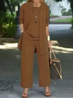 Women's Plus Size 1XL-5XL Fashion Three-Piece Outfit Set Ladies Casual Long Sleeve Cardigan Tank Top and Long Pants Outfits - Image 4