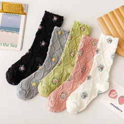 1Pair Korea Fashion Elegant Woman Lovely Floral Harajuku Socks Vintage Ethnic Cotton Candy Color Students Girls Dress Sox Autumn