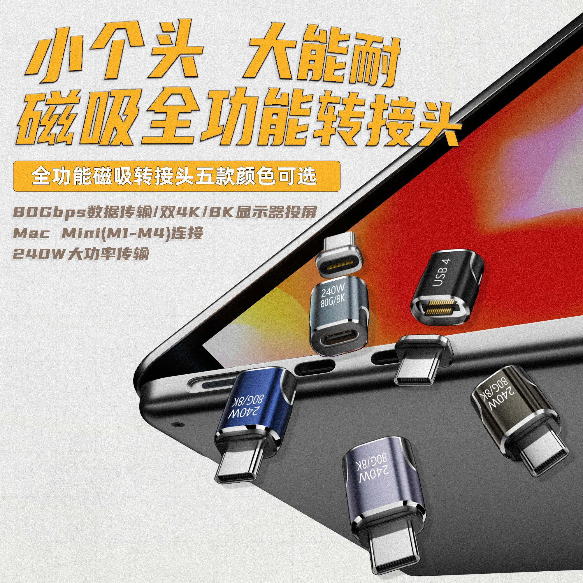 USB-C Magnetic Fast Charging Adapter, 240W 80Gbps with 8K Display Capability
