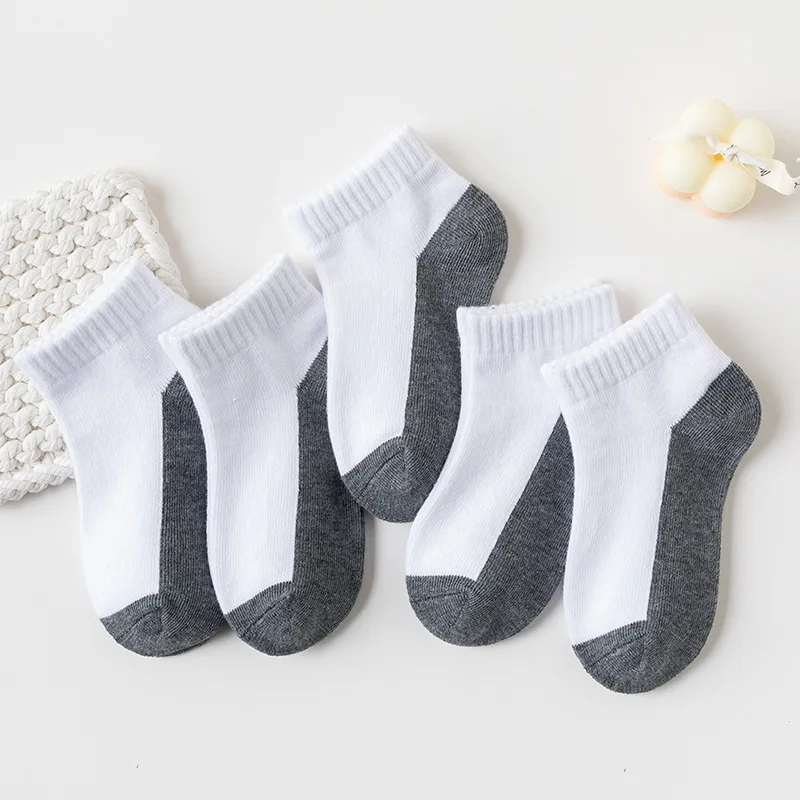 5 Pairs/Lot 2023 New Summer Children Socks Cotton Kids Fashion Black White Gray For 1-12 Years Teen Student Baby Girl Boy Socks