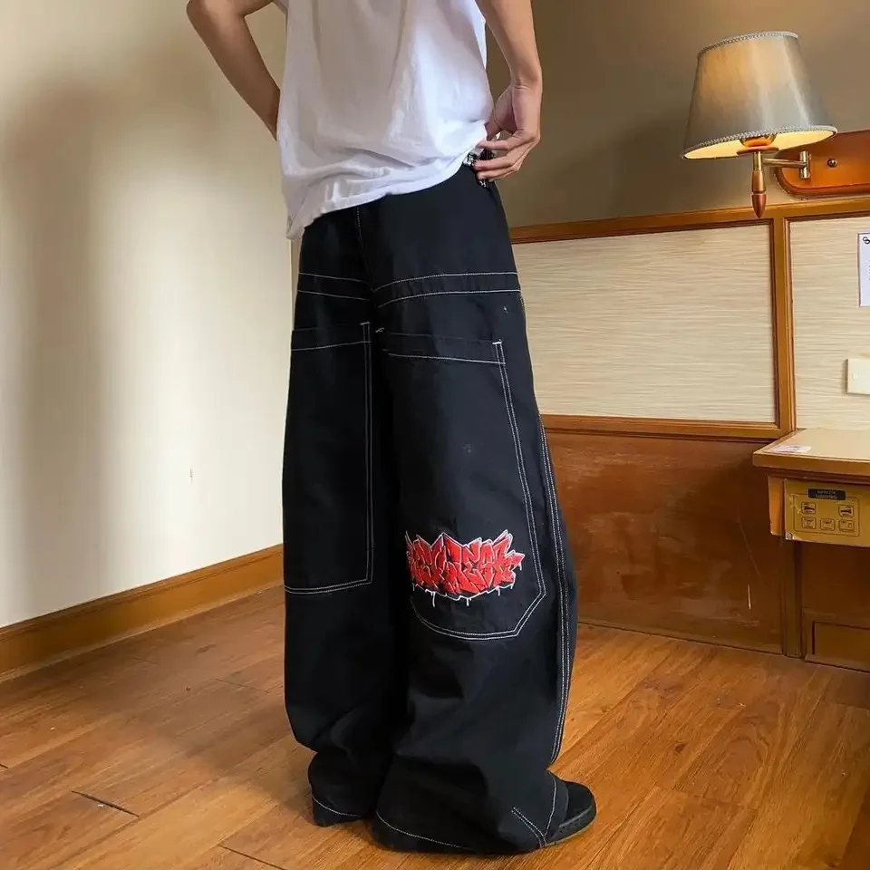 Модные джинсы с вышивкой Jnco для мужчин и женщин, свободные широкие брюки для пар