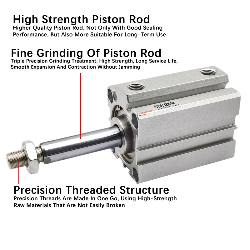 SDA16 20 25 32 40 50 63 80 100mm, Alésage Compact et Mince, Intervalles Pneubagues de 5 à 100mm, Course à Double Action