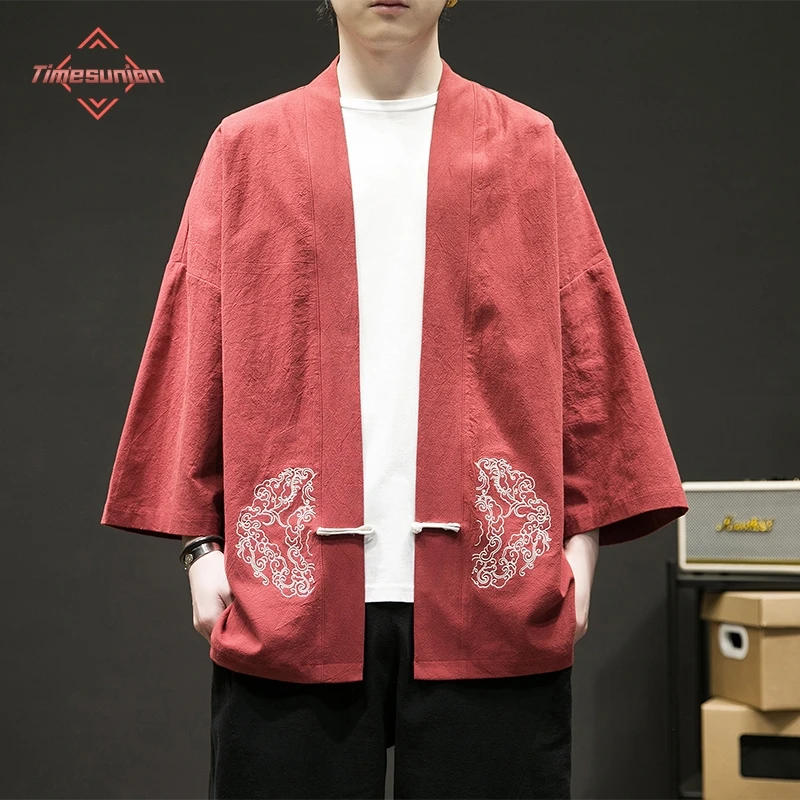 Été Style Chinois Glace Soie Veste Hanfu Hommes Costume Costume Lâche Grande Taille kimono Rétro Style Tang Costume
