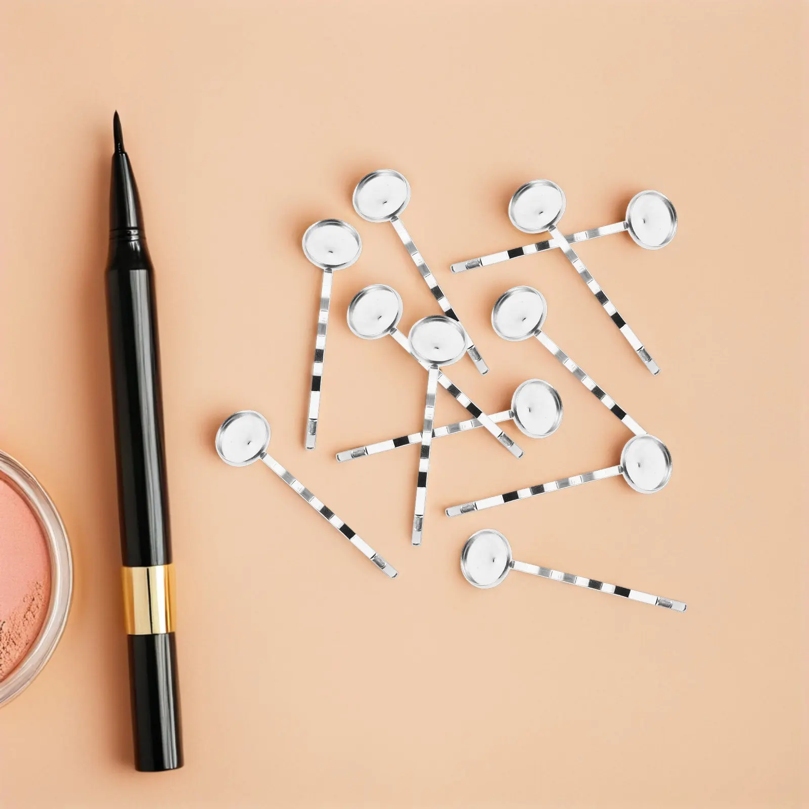 공예용 40개 헤어 클립: 빈 원형 트레이 12mm 내경 실버 메탈 바레트 DIY 헤어 액세서리 여성 소녀용