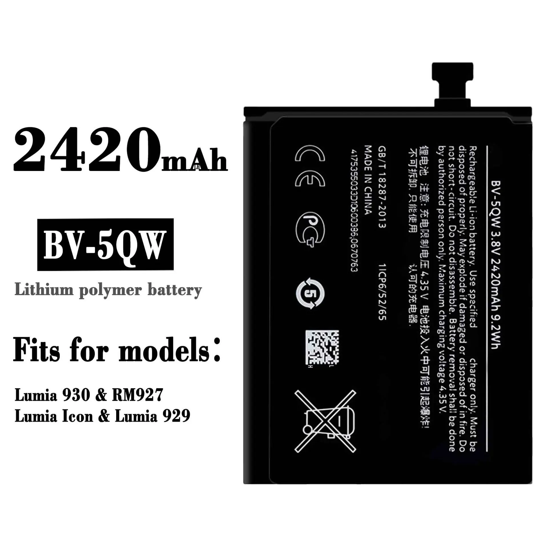 

100% High Quality Replacement Battery For Nokia Lumia 930 RM927 Lumia Icon BV-5QW Mobile Phone New Lithium Batteries
