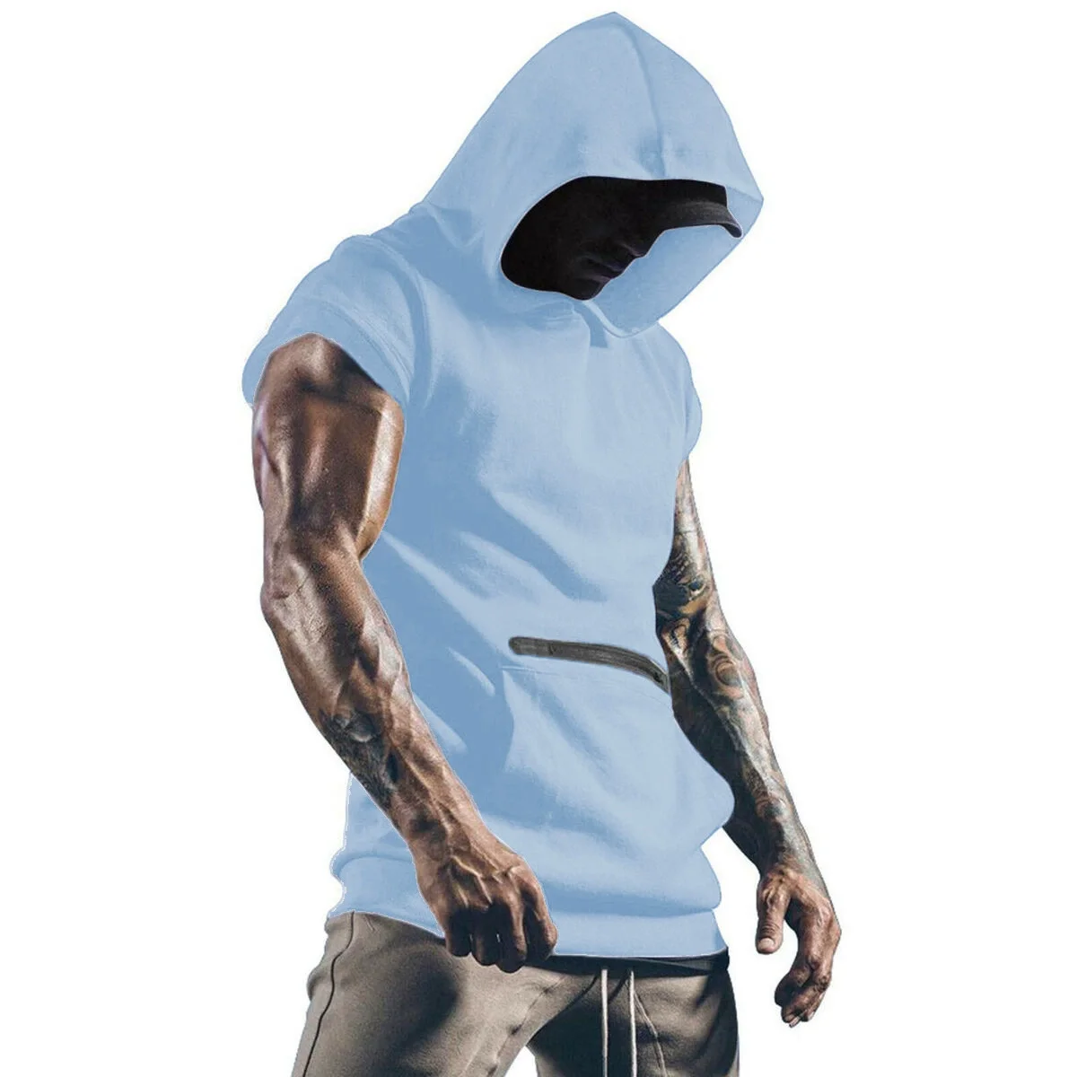 New Summer Cool Patch Outdoor Exercise Jogging Men's Casual Hooded Solid Color Sports Vest, A Gift For Men 5