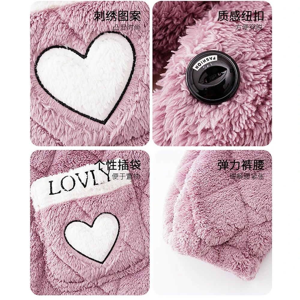 3-Layer Super Thicken Coral Fleece Warm Plush Robe Set Couple Winter Hooded Sleepwear Sweet Style Bathrobe Men Night Dress Women