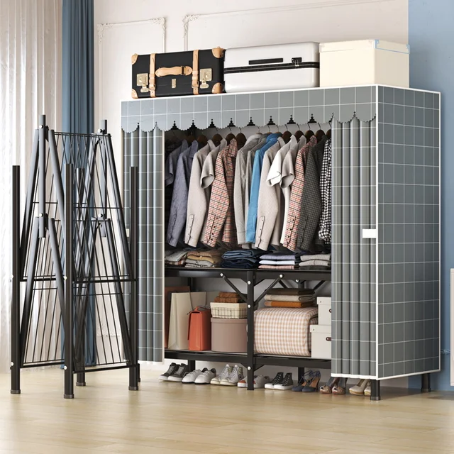 Armoire à linge pour chambre à coucher, assemblage facile, épaisse, robuste, durable, pliante, cadre tout en acier, salle de location 1