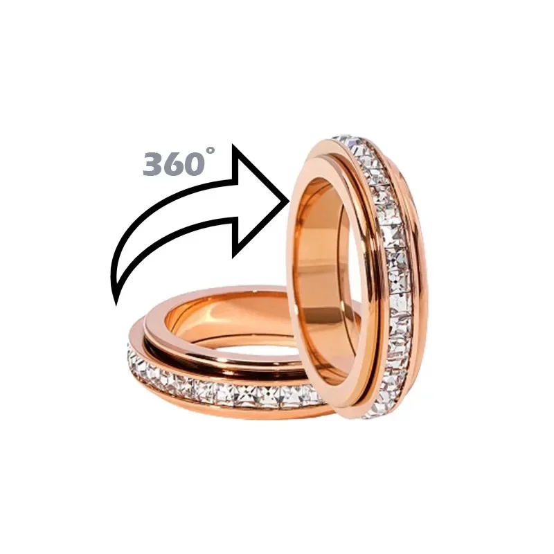 Women's Turnable Anxiety Relief Ring Healthy Slimming Stainless Steel Cubic Zirconia Ring Weight Loss Jewelry Accessories