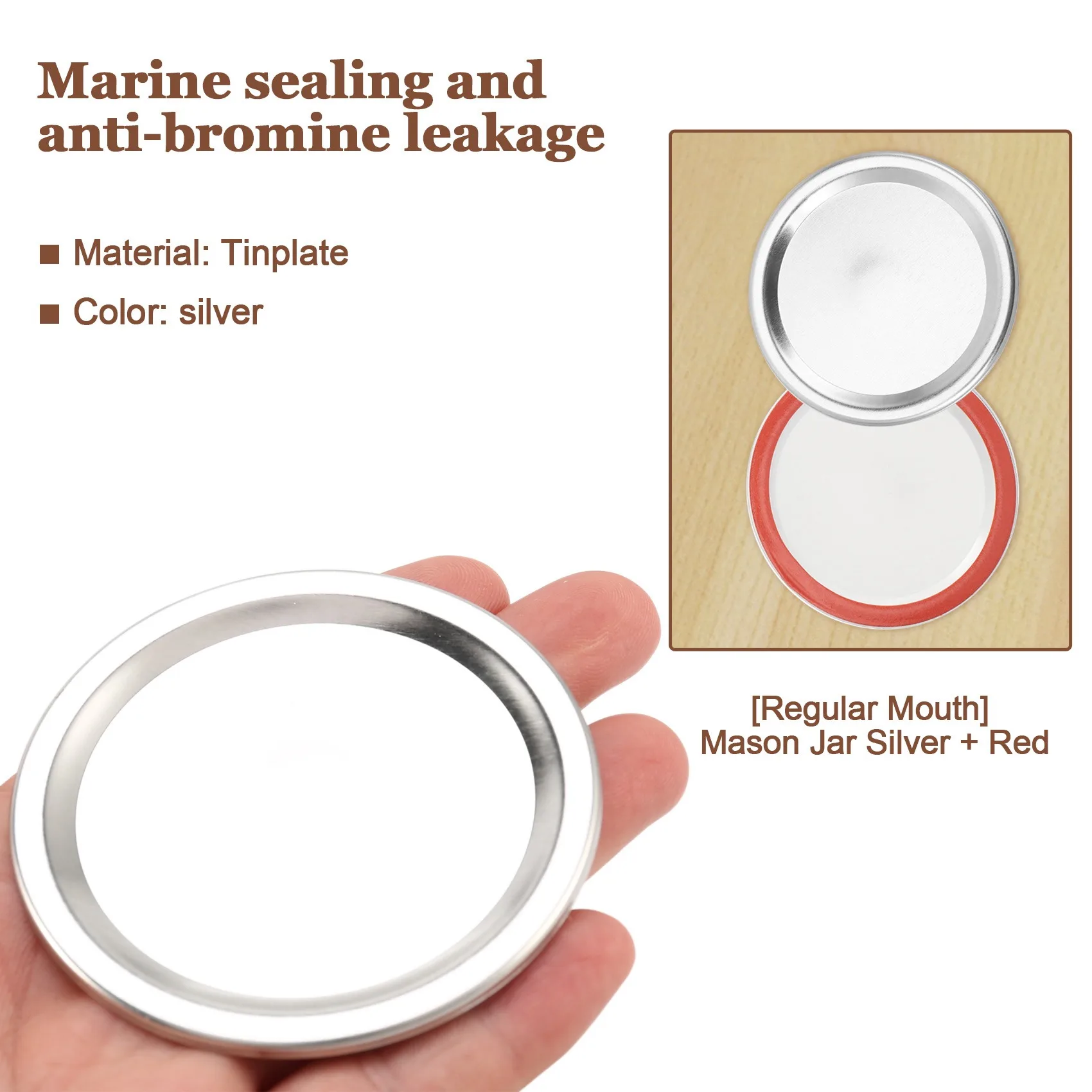 Regular Mouth 70MM Mason Jar Canning Lids Reusable Leak Proof Split-Type Silver Lids with Silicone Seals Rings 100 Pcs