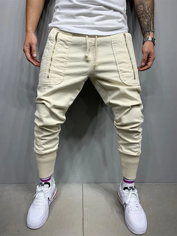 Casual Workwear Pants Men's Zipper Pencil Joggers Sweatpants Youthful Vitali Sle Elastic Waist Long Trousers Summer Season