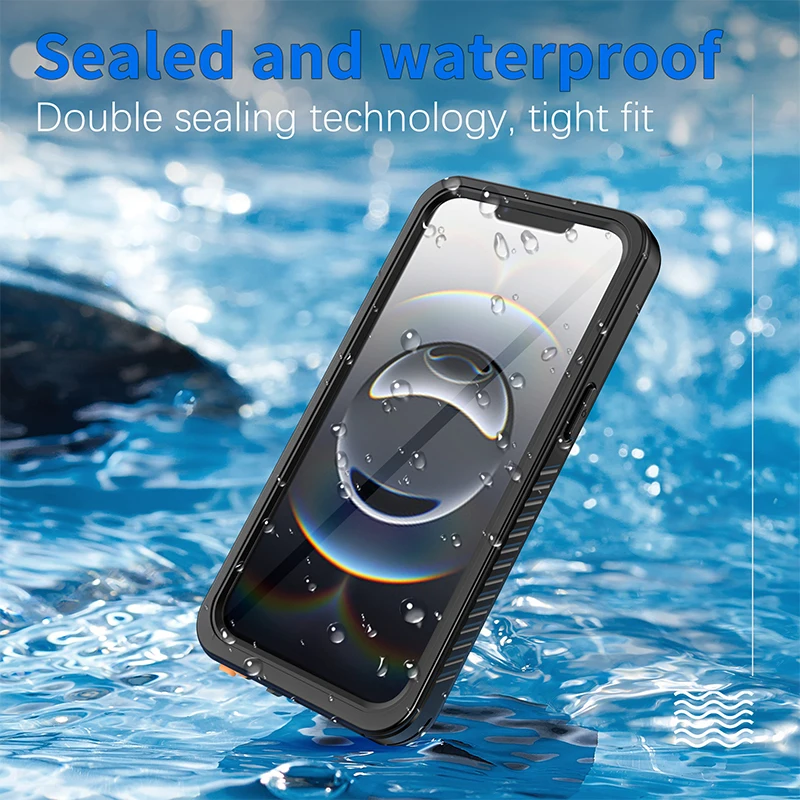 Transparent Full Coverage Waterproof Phone Case with 360-Degree Drop Protection and Magnetic Feature