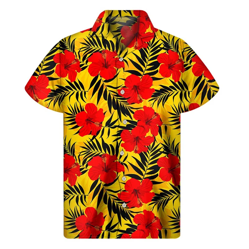 thumbnail image 1 of Camisa hawaiana con estampado 3D de plantas tropicales para hombre, camisas con botones para playa, camisetas de manga corta de verano, blusas de calle con solapa, blusa Aloha, 1 of 5