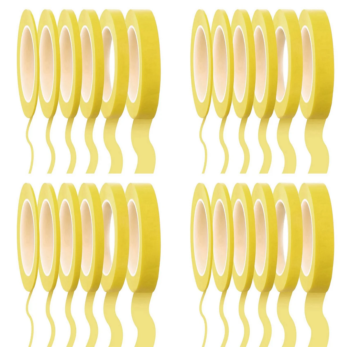 

24 Rolls Tape 1/16,7/10,1/8,1/4,1/2,3/4 Inch x 55Yard, Fineline Masking Tape, Painters Automotive Masking Tape