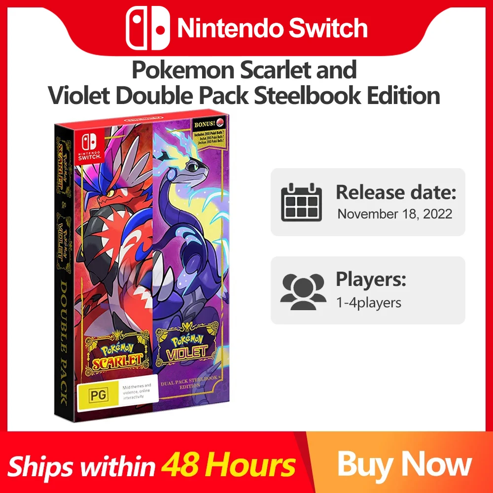 

Покемон алый и фиолетовый, двойная упаковка, Steelbook Edition Nintendo Switch, игровые предложения, приключения, ролевой жанр для Switch OLED Lite
