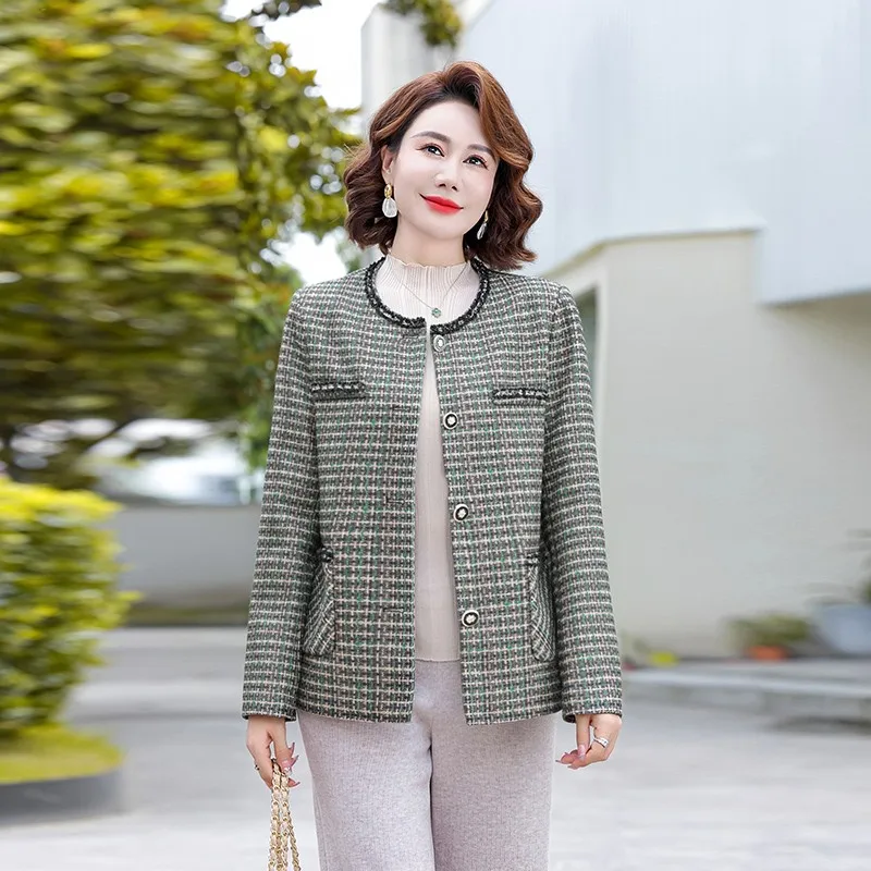 Women Spring Autumn Short Woolen O-Neck Jackets Office Lady Pocket Button Design Straight Retro Coats Jacket