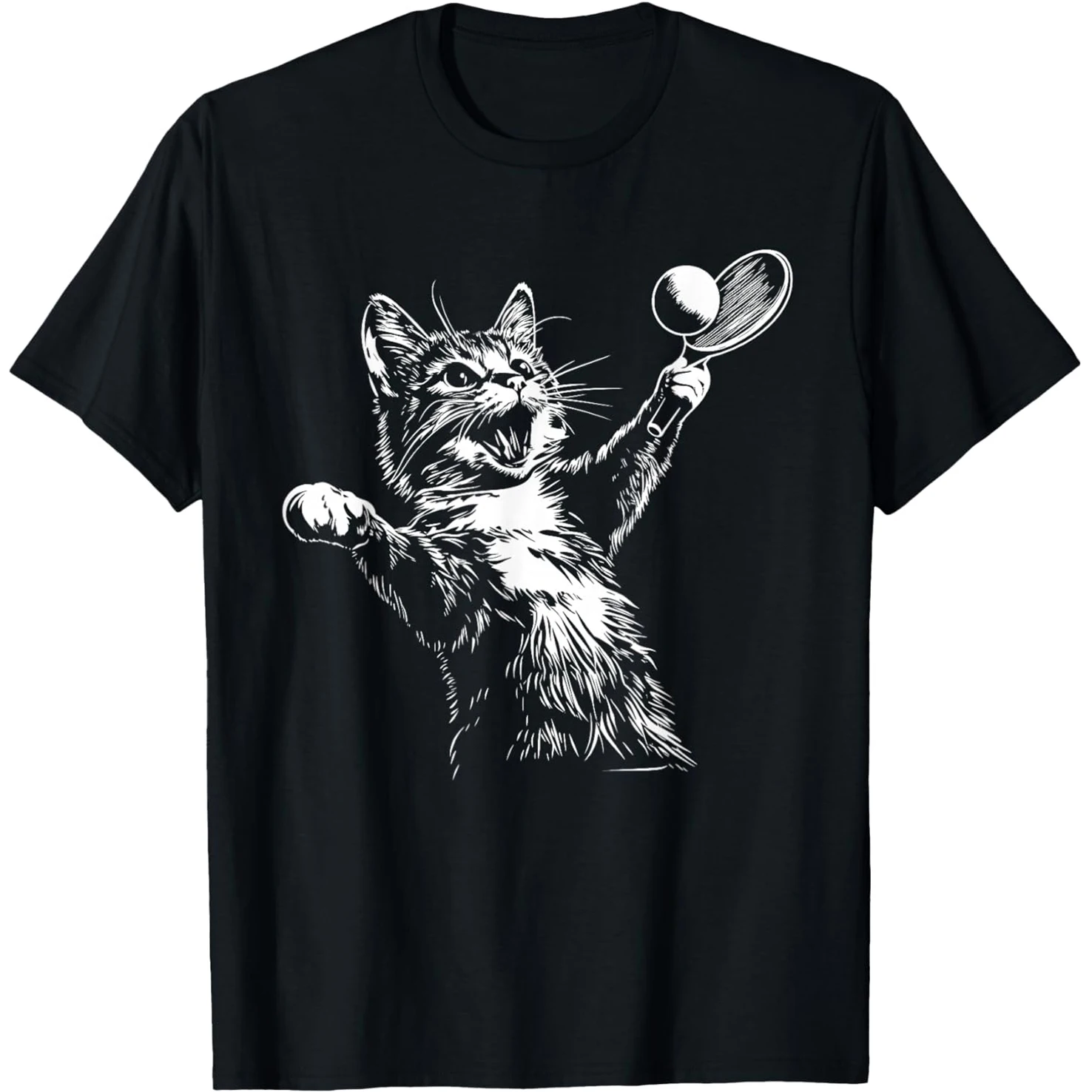 Lustige Tischtennis Ping Pong Katze Grafik T Shirts Männer Frauen Baumwolle Humor Streetwear T-shirt Kurzarm Unisex Lose Kleidung