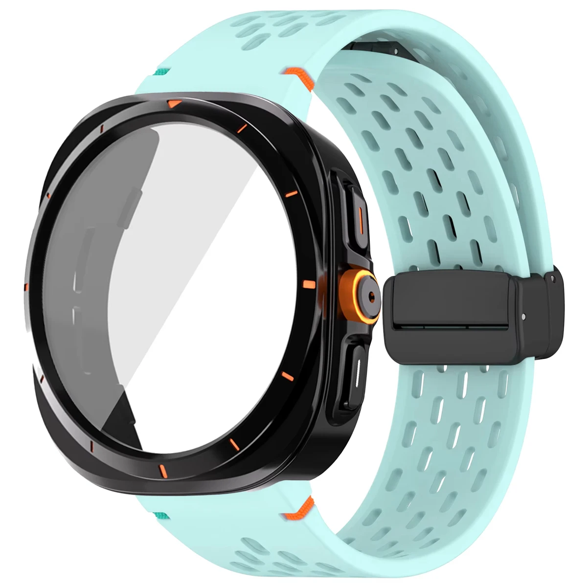 Silicone Magnetic Buckle Band with Tempered Glass Screen Protector and Case Strap
