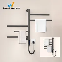 สีดํา/สีขาว/สีเทาห้องน้ําผ้าเช็ดตัวอุ่นอุณหภูมิอัจฉริยะควบคุมชั้นวางผ้าเช็ดตัวไฟฟ้า 180 °   ราวแขวนผ้าเช็ดตัวแบบหมุนได้สําหรับบ้าน 1