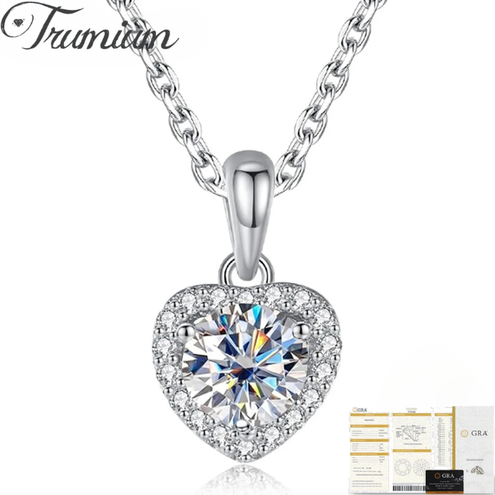 여성을위한 Trumium 1CT Moissanite 목걸이  하트 목걸이 인증서가있는 스파클링 생일 웨딩 쥬얼리