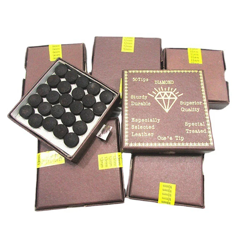Billiard Tips 1Box /50PCS 9/10/11/12/13MM Pool Cue Red Tip Cowhide Material For American Snooker Black Eight Cue Repair Supplies
