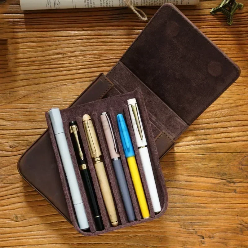 Leather Pen Box Handmade Magnetic Drawer Style Pen Storage Bag Pencil Cases Pencil Holder