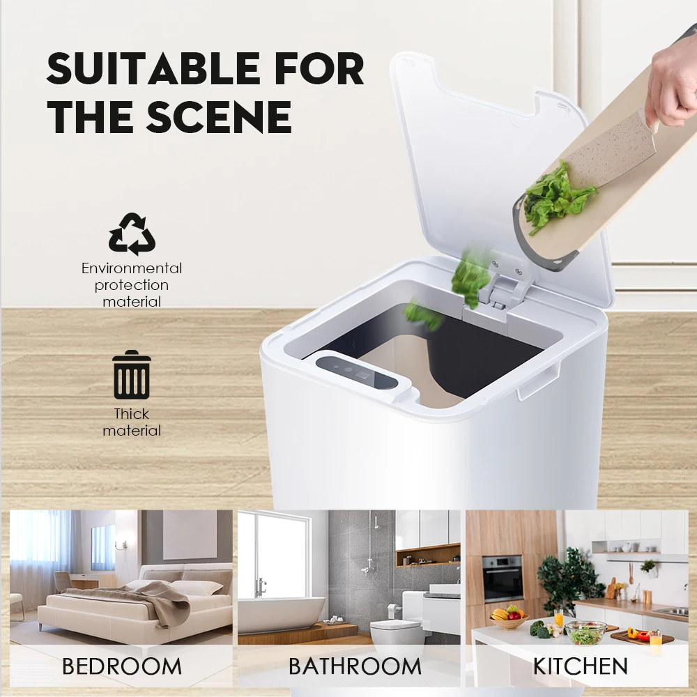 SDARISB Smart Sensor Trash Can Automatic Kicking White Garbage Bin for Kitchen Bathroom Waterproof 8.5-12L Electric Waste Bin images - 6