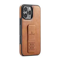 Magnetic PU Leather Wrist Strap Holder with Stand Feature - iPhone 15 Plus (Brown)