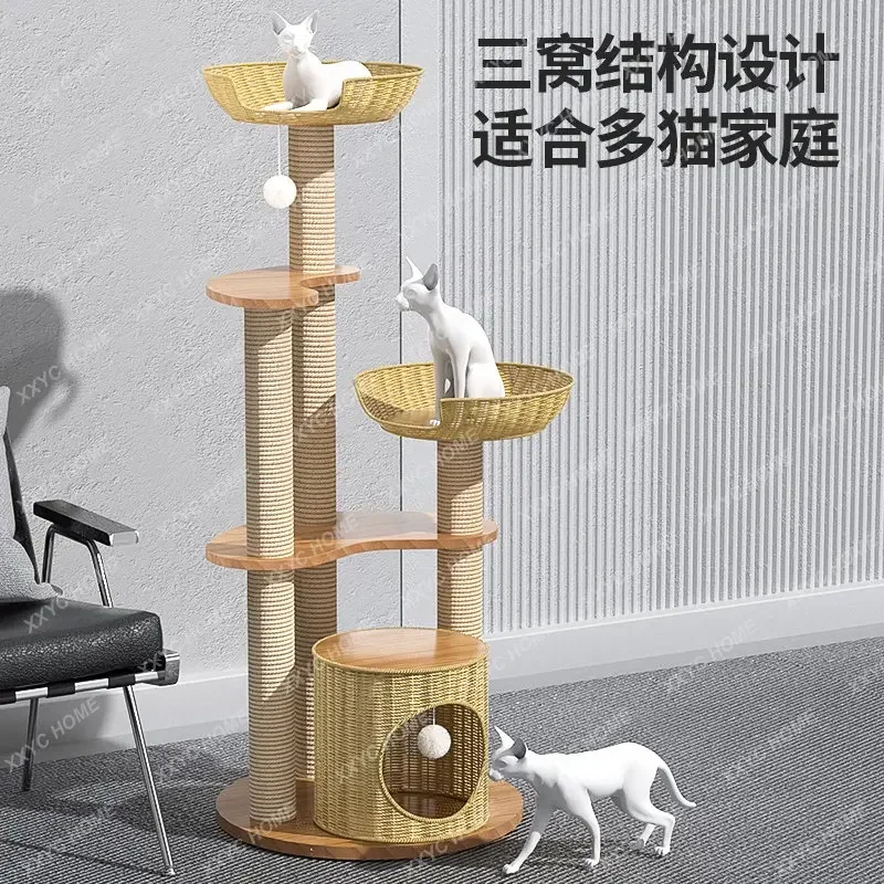 Small Apartment Rattan Woven More than Cat Climbing Frame Children Do Not Cover Sisal Solid Wood Summer Summer Big Cat